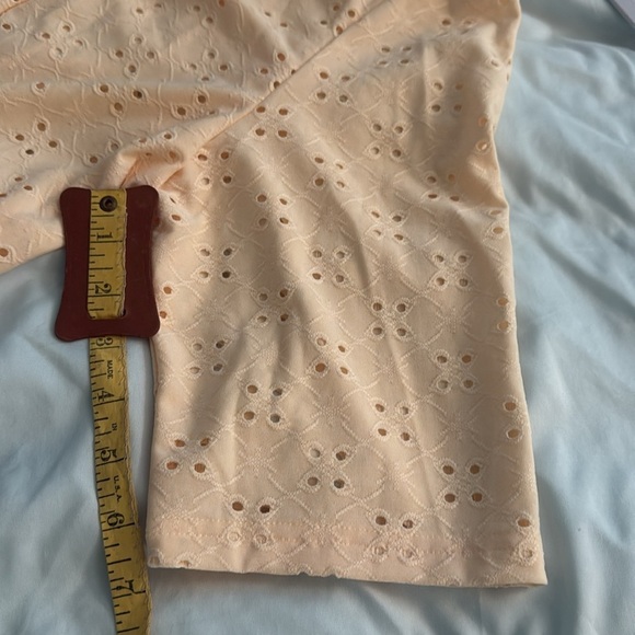 Pale Yellow Eyelet Open Lightweight Cardigan with Ruffle Bottom - Picture 7 of 9